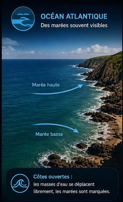 Schéma des marées sur les côtes ouvertes de l’océan Atlantique