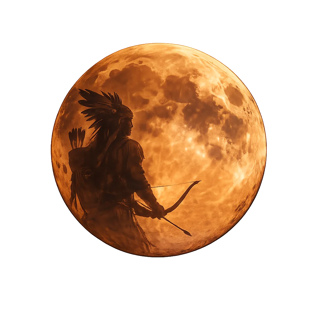Lune du Chasseur avec silhouette de chasseur intégrée dans la pleine lune